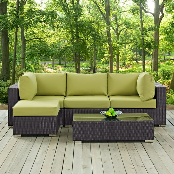 Modway Convene 5 Piece Outdoor Patio Sectional Set in Espresso Peridot