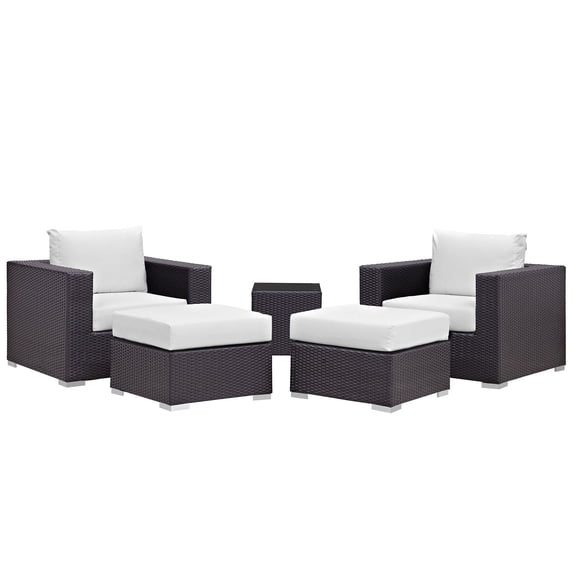 Modway Convene 5-Piece Aluminum and Rattan Patio Sectional Set in Espresso/White