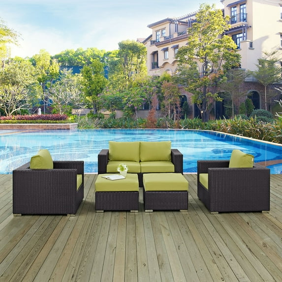 Modway Convene 5 Piece Outdoor Patio Sofa Set in Espresso Peridot