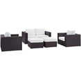 thumbnail image 1 of Modway Convene 5-Piece Aluminum and Rattan Patio Sofa Set in Espresso/White, 1 of 7