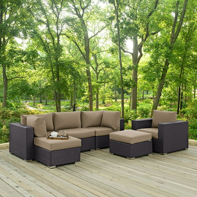 Modway Convene 6 Piece Outdoor Patio Sectional Set in Espresso Mocha