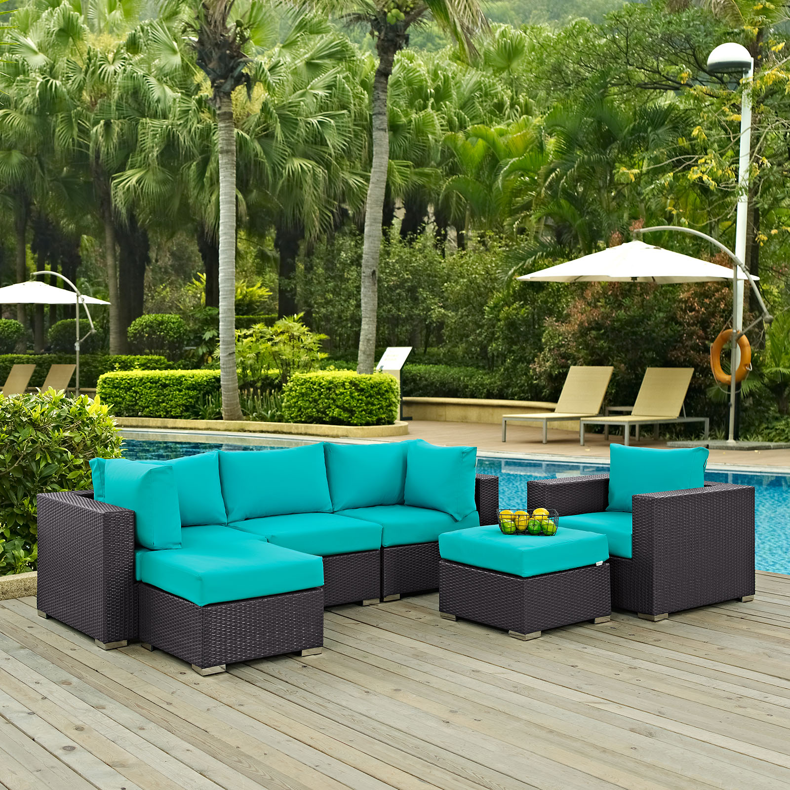 Modway Convene 6 Piece Outdoor Patio Sectional Set in Espresso Turquoise - image 1 of 8