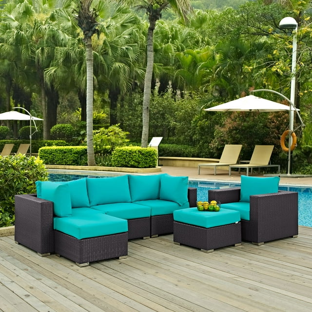 Modway Convene 6 Piece Outdoor Patio Sectional Set in Espresso Turquoise