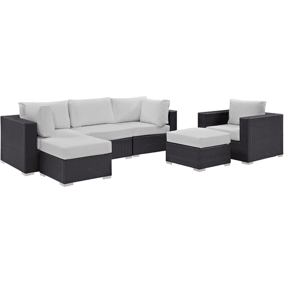 Modway Convene 6-Piece Aluminum and Rattan Patio Sectional Set in Espresso/White