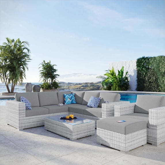 Modway Convene 6-Piece Outdoor Patio Sectional Set in Light Gray Gray