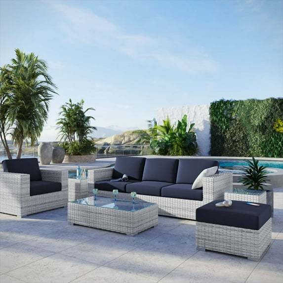 Modway Convene 6-Piece Outdoor Patio Set in Light Gray Navy