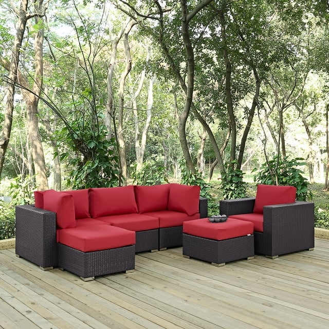 Modway Convene 6 Piece Patio Sofa Set in Espresso and Red