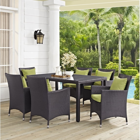 Modway Convene 7 Piece Outdoor Patio Dining Set in Espresso Peridot