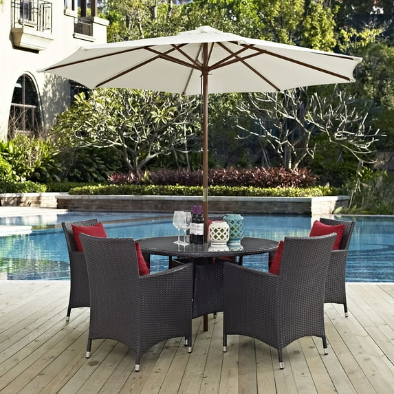 Modway Convene 7 Piece Outdoor Patio Dining Set in Espresso Red
