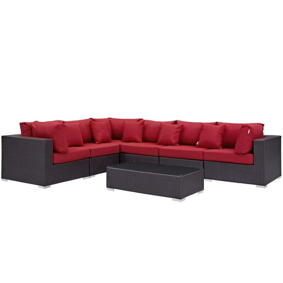 Modway Convene 7 Piece Outdoor Patio Sectional Set, Multiple Colors