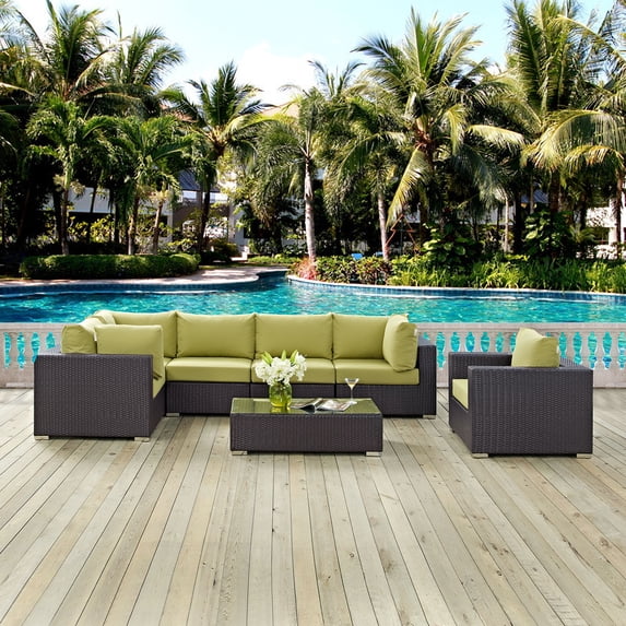 Modway Convene 7 Piece Outdoor Patio Sectional Set in Espresso Peridot