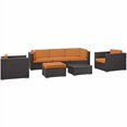 thumbnail image 1 of LexMod Convene 7 Piece Outdoor Patio Sectional Set, Espresso Orange, 1 of 11