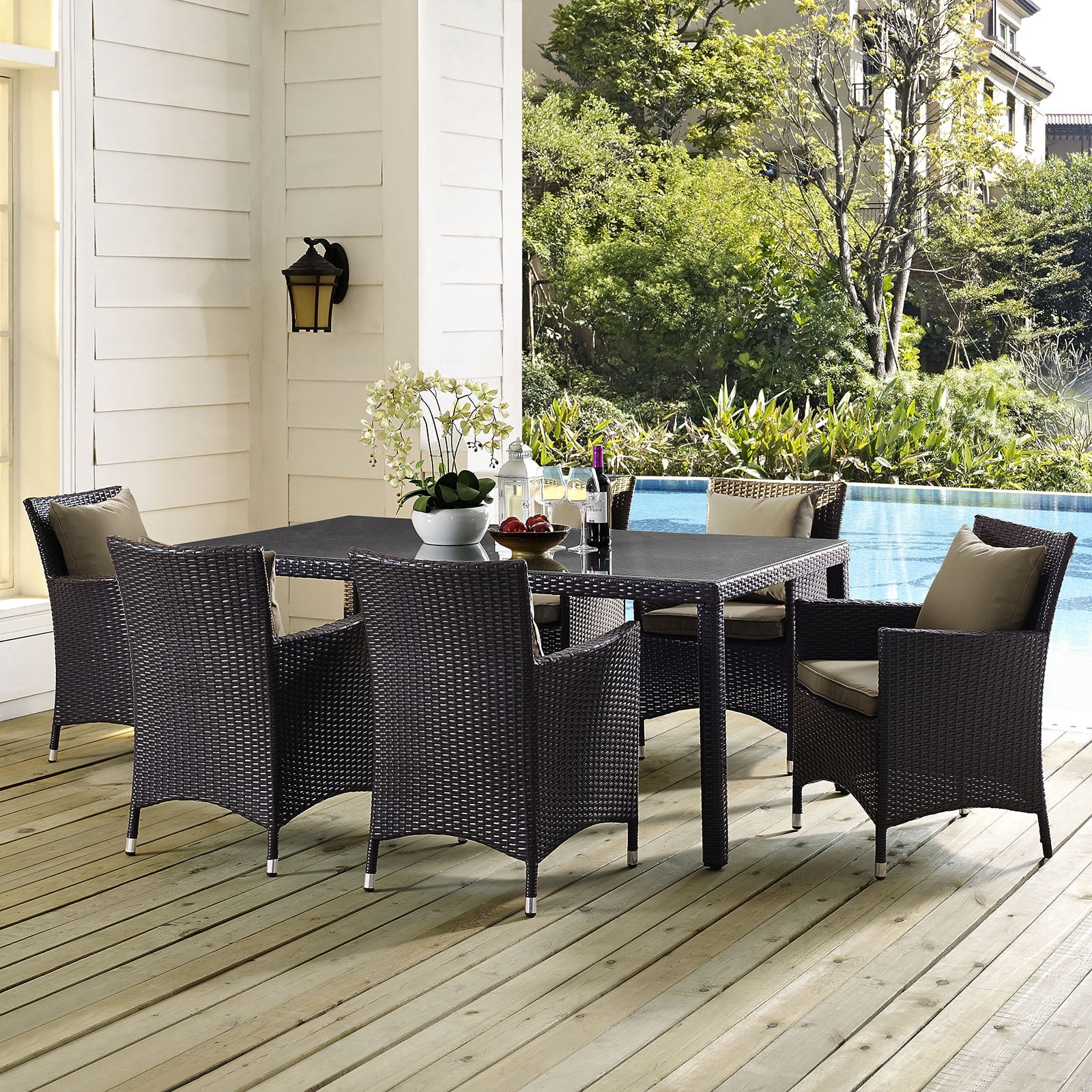 Convene Espresso 71" Synthetic Rattan Outdoor Dining Table