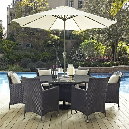 Modway Convene 8 Piece Outdoor Patio Dining Set in Espresso Beige