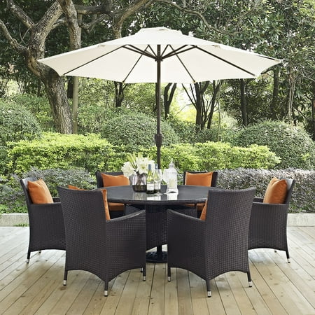 Modway Convene 8 Piece Outdoor Patio Dining Set in Espresso Orange
