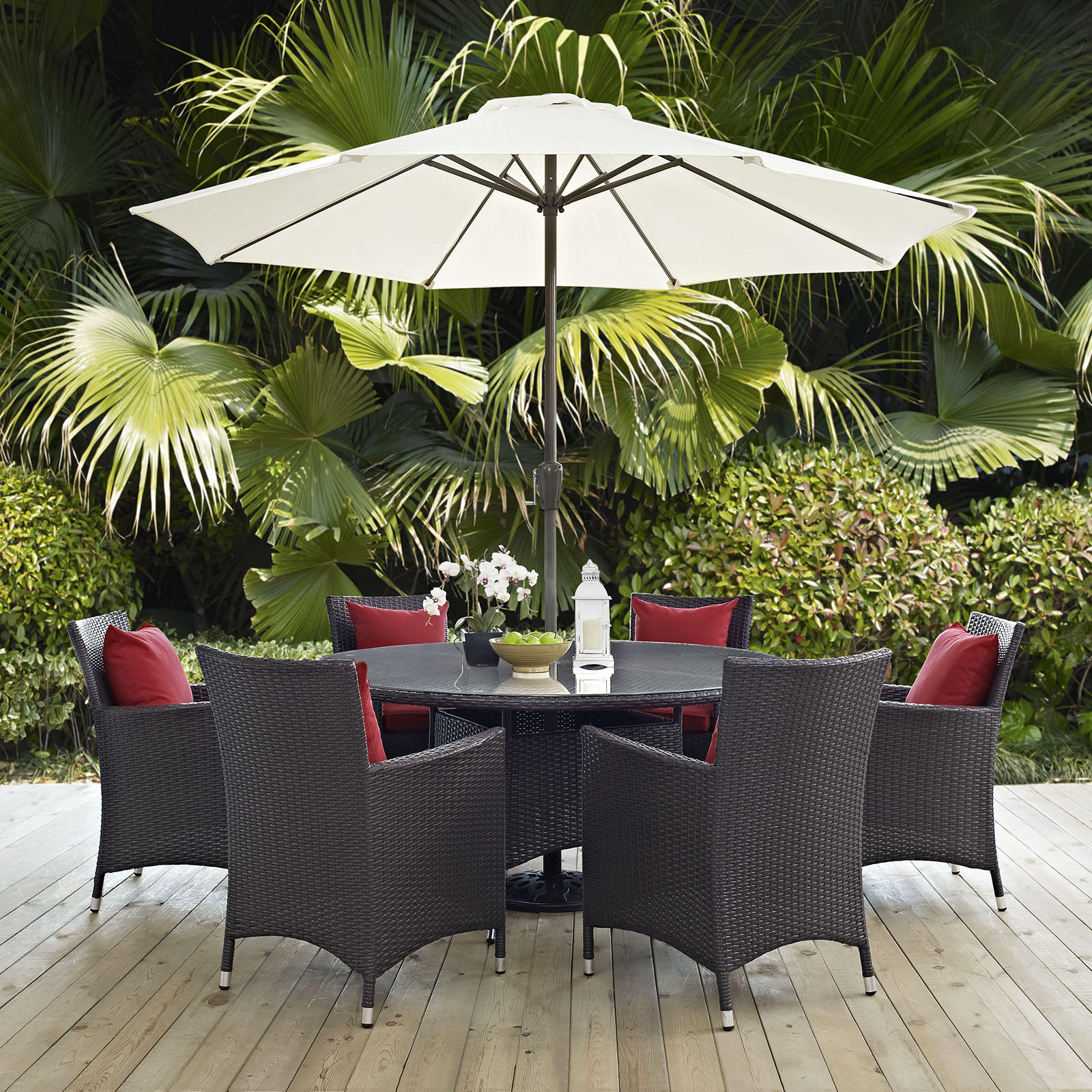 Modway Convene 8 Piece Outdoor Patio Dining Set in Espresso Red - image 1 of 6
