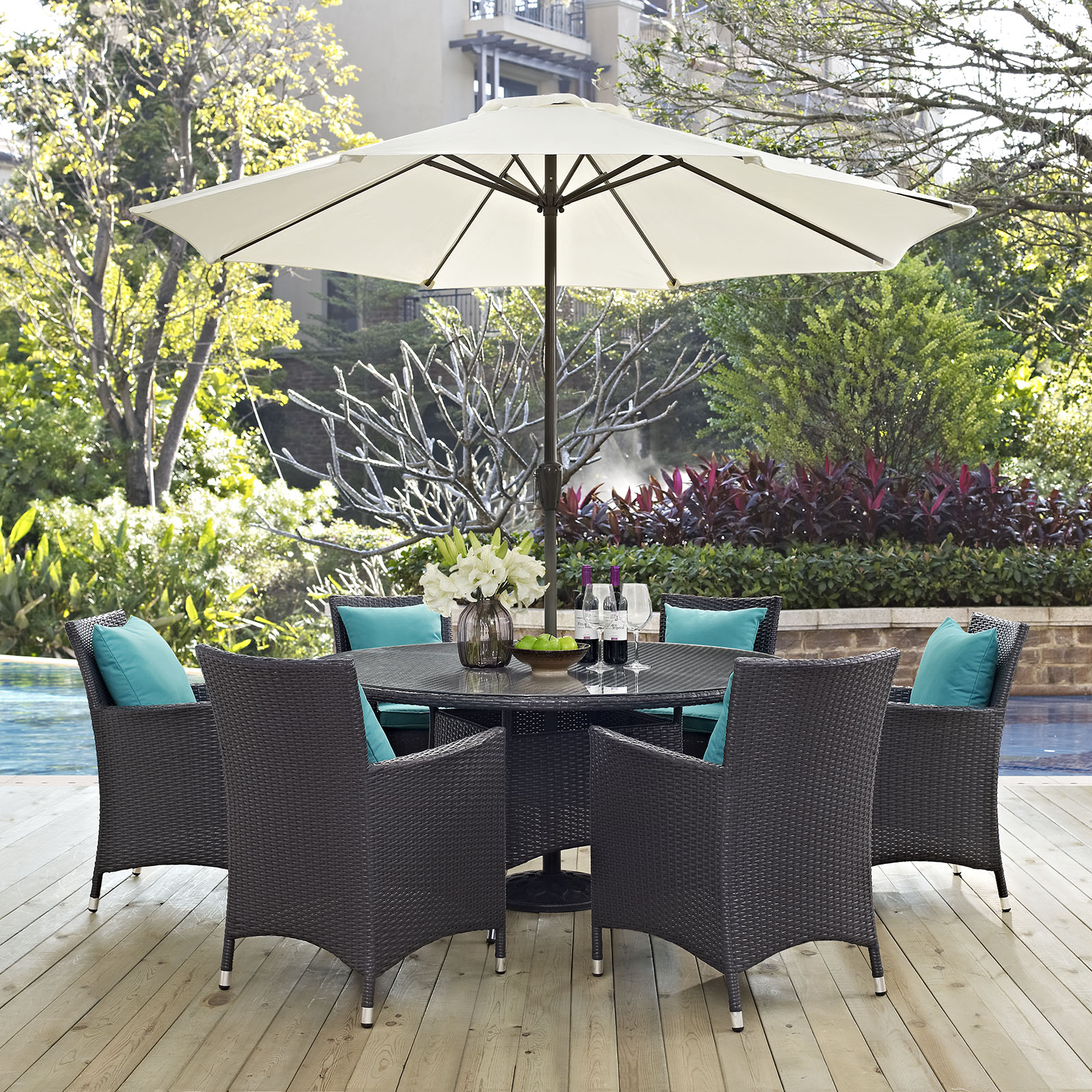 Modway Convene 8 Piece Outdoor Patio Dining Set in Espresso Turquoise - image 1 of 6