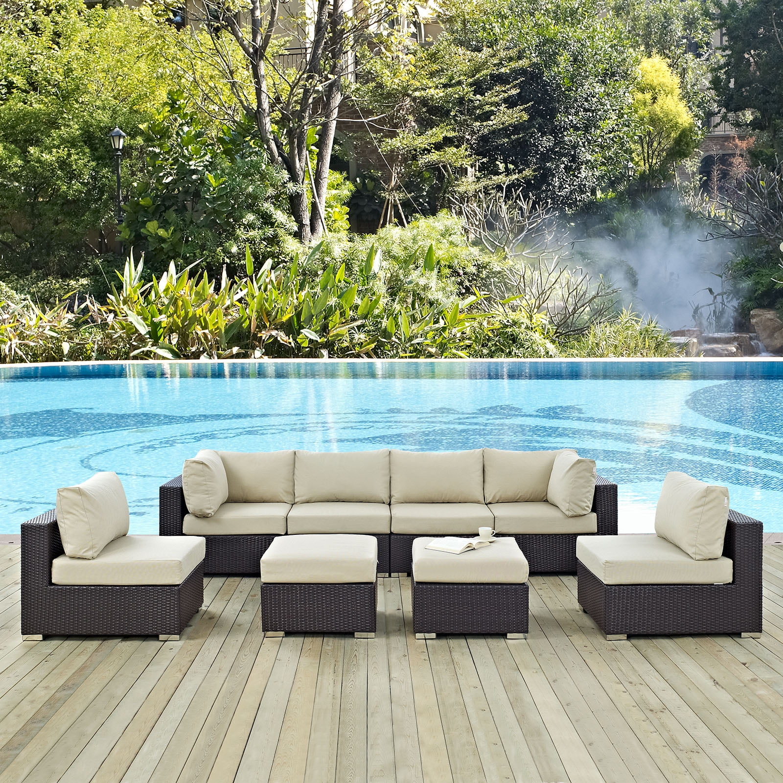 Modway Convene 8 Piece Outdoor Patio Sectional Set in Espresso Beige ...