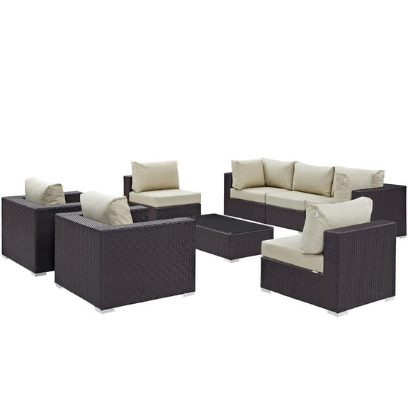 Modway Convene 8 Piece Outdoor Patio Sectional Set in Espresso Beige