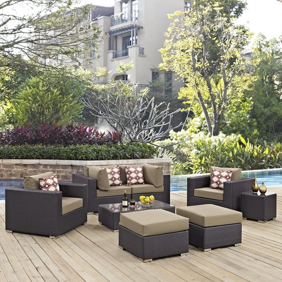Modway Convene 8-Piece Outdoor Patio Sectional Set in Espresso/Mocha