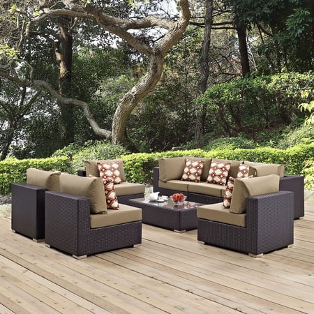 Modway Convene 8 Piece Outdoor Patio Sectional Set in Espresso Mocha