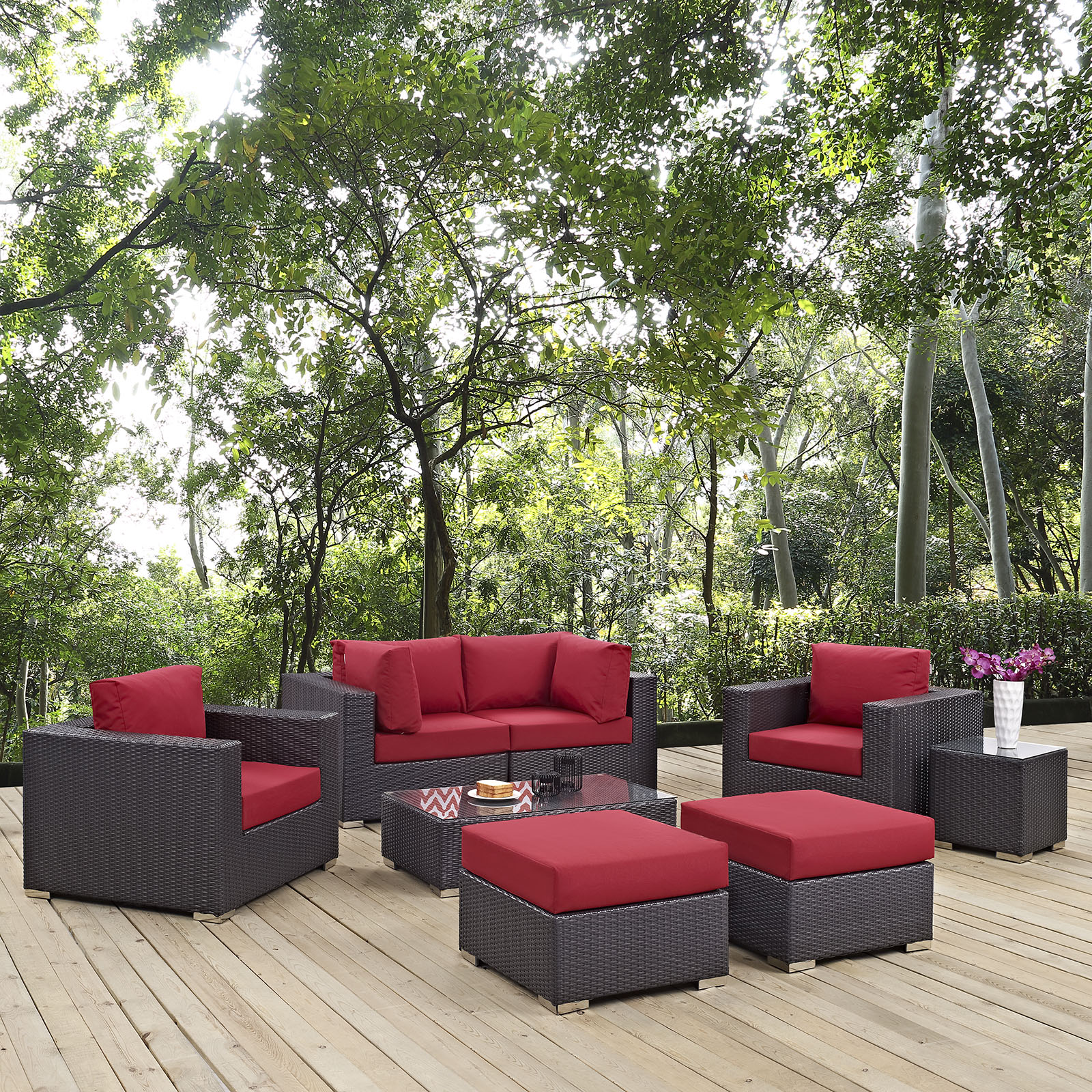 Modway Convene 8 Piece Outdoor Patio Sectional Set in Espresso Red - image 1 of 11