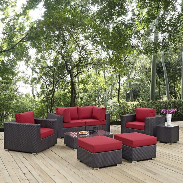 Modway Convene 8 Piece Outdoor Patio Sectional Set in Espresso Red