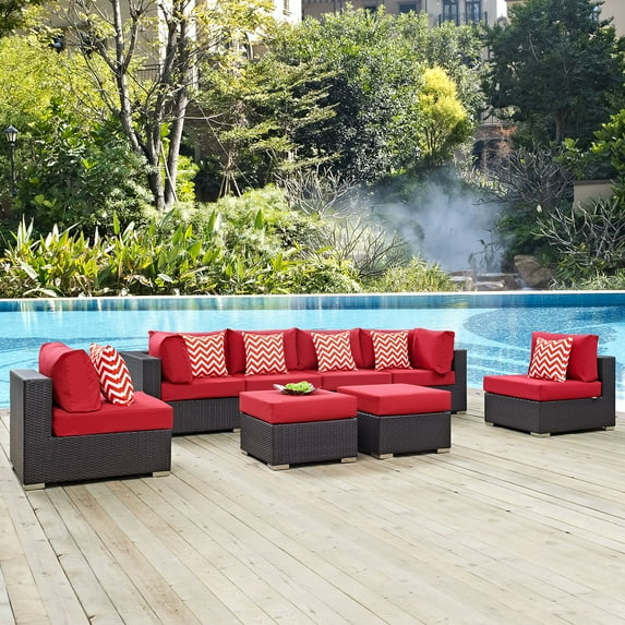 Modway Convene 8 Piece Outdoor Patio Sectional Set in Espresso Red