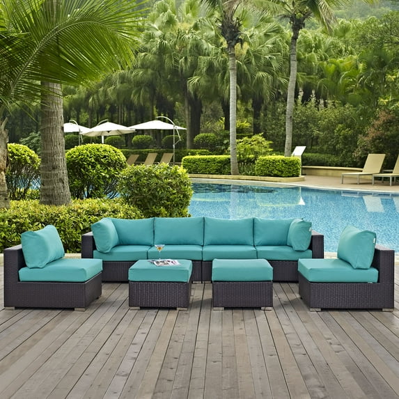 Modway Convene 8 Piece Outdoor Patio Sectional Set in Espresso Turquoise