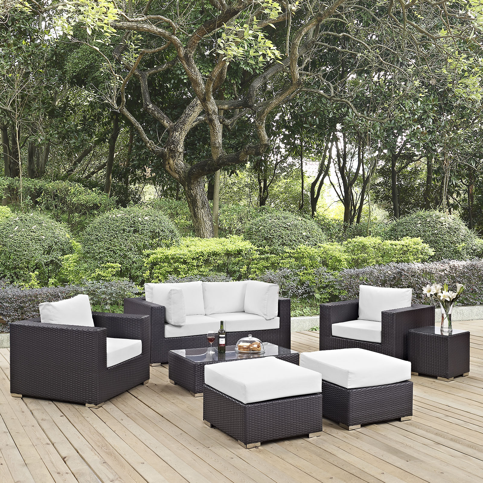 Modway Convene 8 Piece Outdoor Patio Sectional Set in Espresso White - image 1 of 11