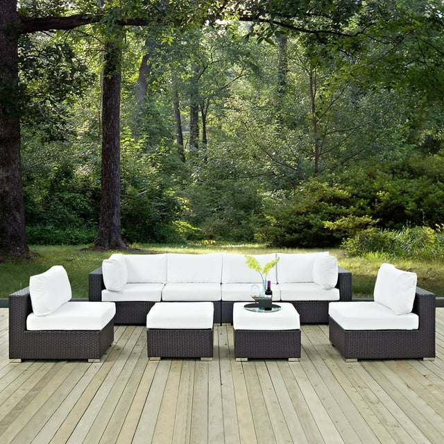 Modway Convene 8 Piece Outdoor Patio Sectional Set in Espresso White