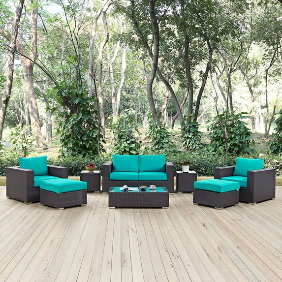 Modway Convene 8 Piece Outdoor Patio Sofa Set in Espresso Turquoise