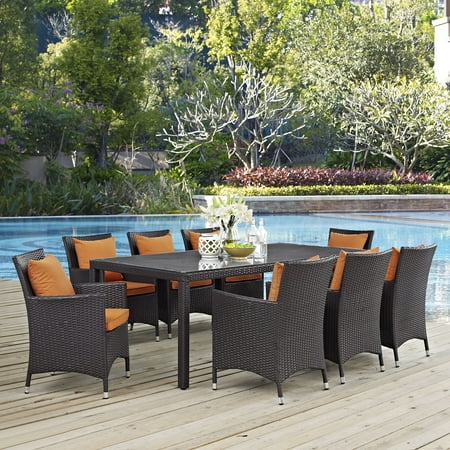 Modway Convene 9 Piece Outdoor Patio Dining Set in Espresso Orange