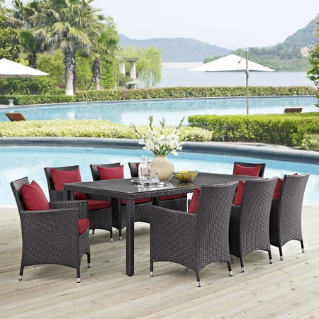 Modway Convene 9 Piece Outdoor Patio Dining Set in Espresso Red