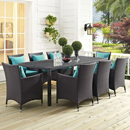 Modway Convene 9 Piece Outdoor Patio Dining Set in Espresso Turquoise