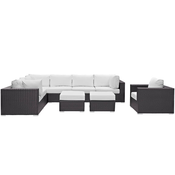 Modway Convene 9 Piece Outdoor Patio Sectional Set in Espresso White