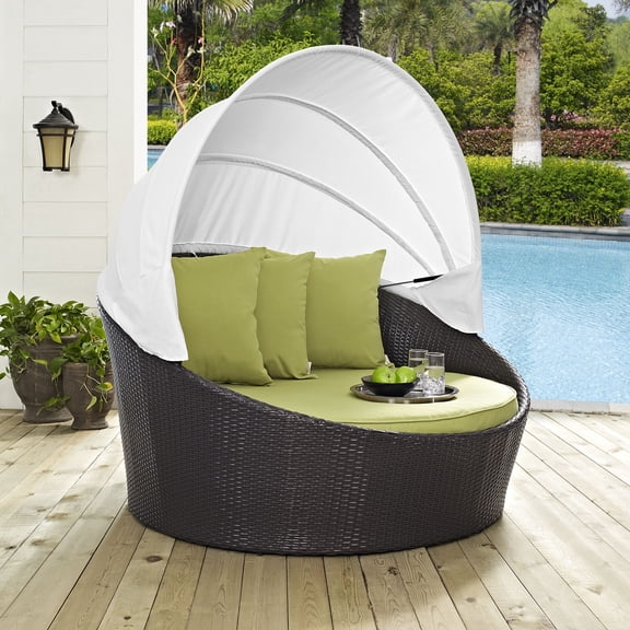 Modway Convene Canopy Aluminum and Rattan Patio Daybed in Espresso/Peridot