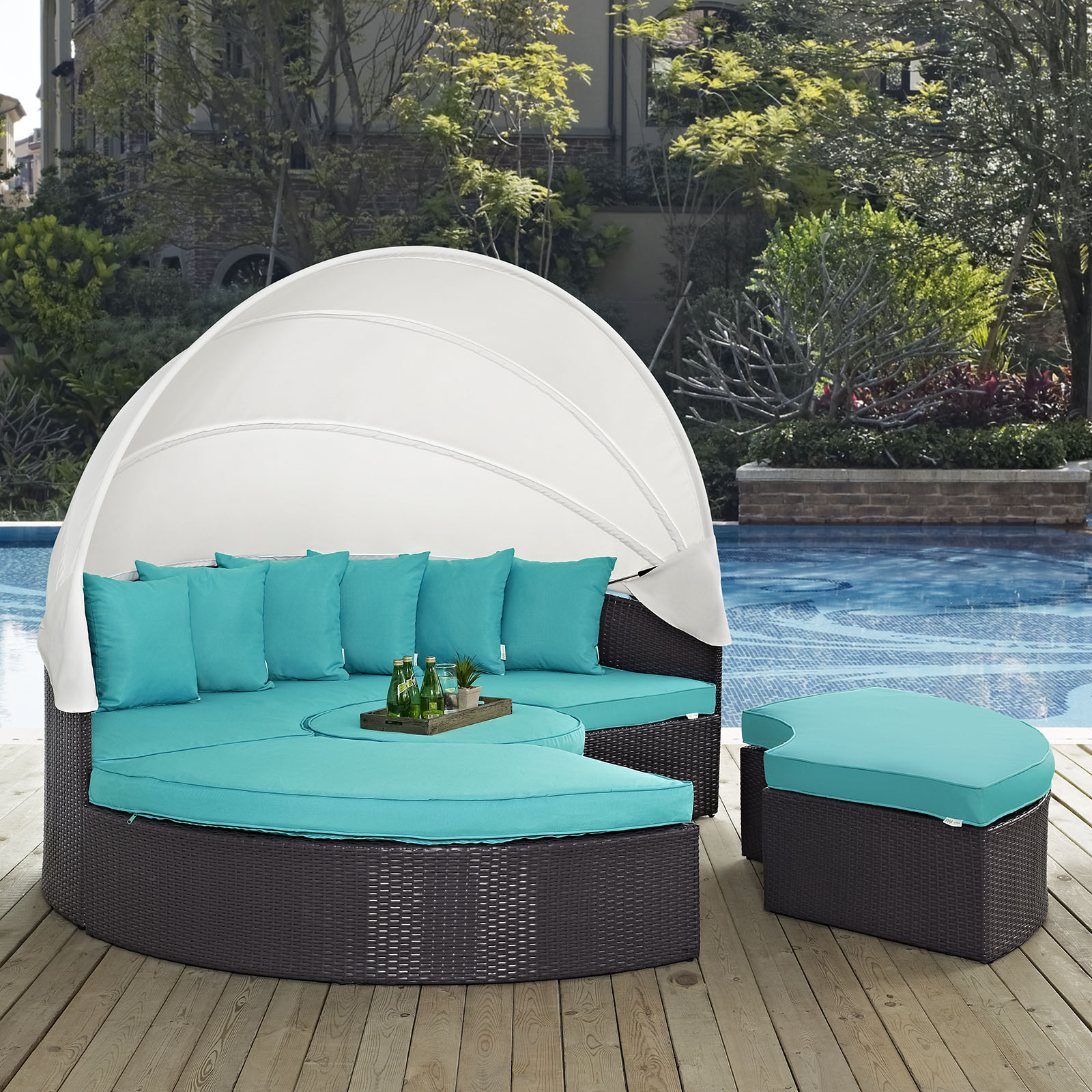 Modway Convene Canopy Outdoor Patio Daybed in Espresso Turquoise - image 1 of 6