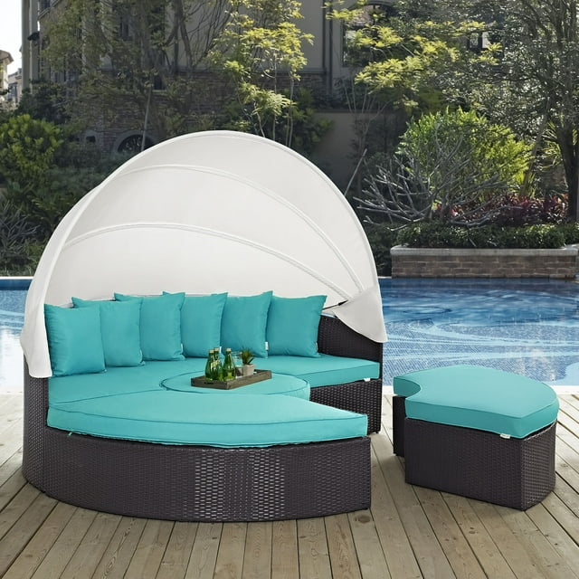 Modway Convene Canopy Outdoor Patio Daybed in Espresso Turquoise