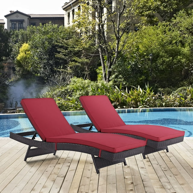 Modway Convene Chaise Outdoor Patio Set of 2 in Espresso Red