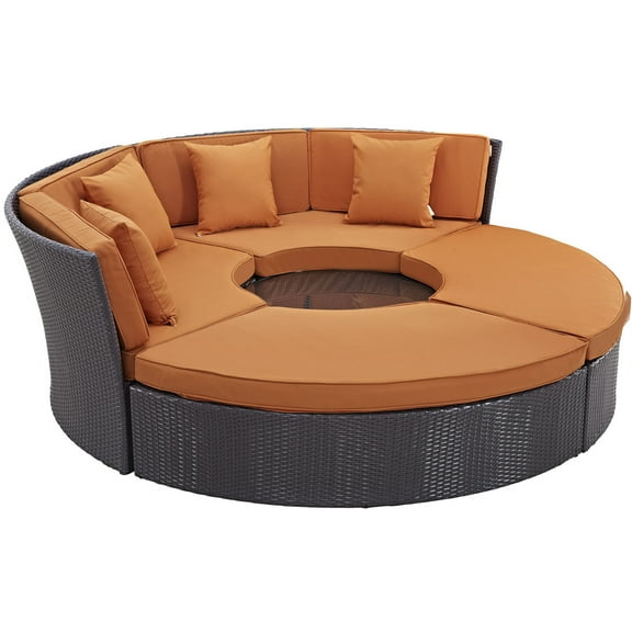 Modway Convene Circular Outdoor Patio Daybed Set in Espresso Orange