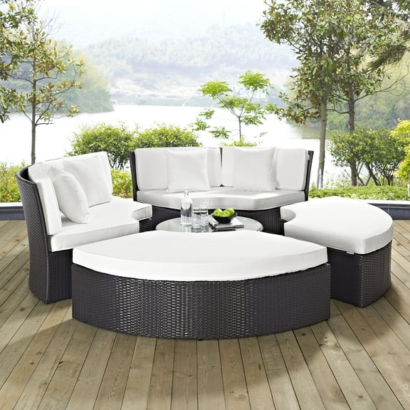 Modway Convene Circular Outdoor Patio Daybed Set in Espresso White