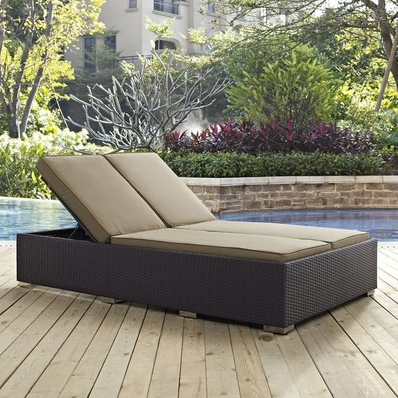 Modway Convene Double Outdoor Patio Chaise in Espresso Mocha