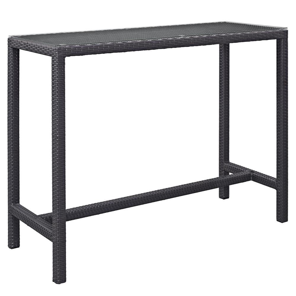 Espresso Large Outdoor Patio Bar Table with Rattan Weave