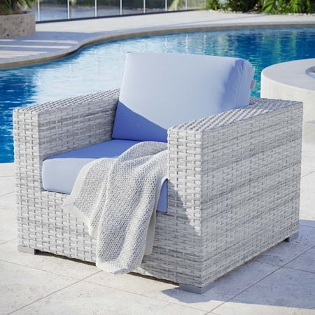 Modway Convene Modern Fabric Outdoor Patio Armchair in Light Gray/Light Blue