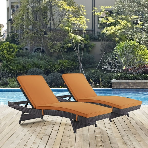 Modway Convene Outdoor Patio ChaiseSet of 2 in Espresso Orange