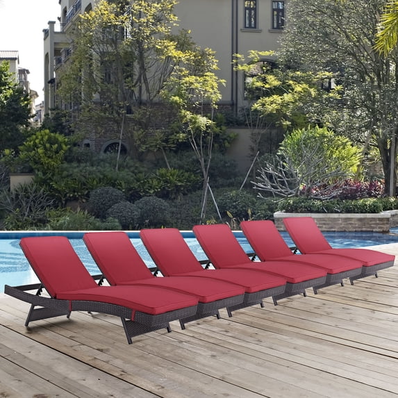 Modway Convene Outdoor Patio ChaiseSet of 6 in Espresso Red