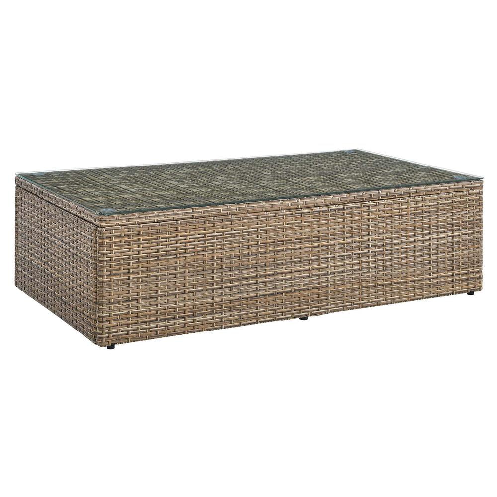 Convene Brown Rattan Outdoor Patio Coffee Table with Glass Top