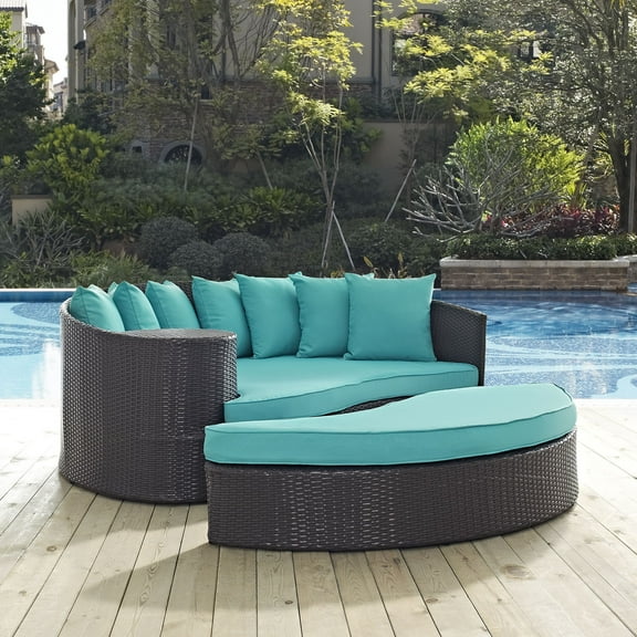 Modway Convene Outdoor Patio Daybed in Espresso Turquoise