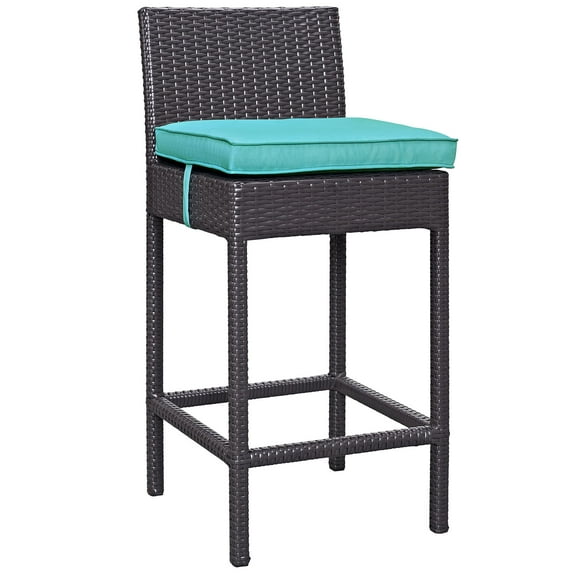 Modway Convene Outdoor Patio Fabric Bar Stool in Espresso Turquoise